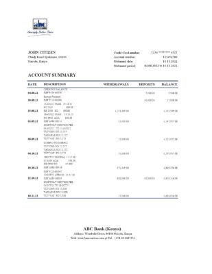 Kenya ABC bank statement Excel and PDF template