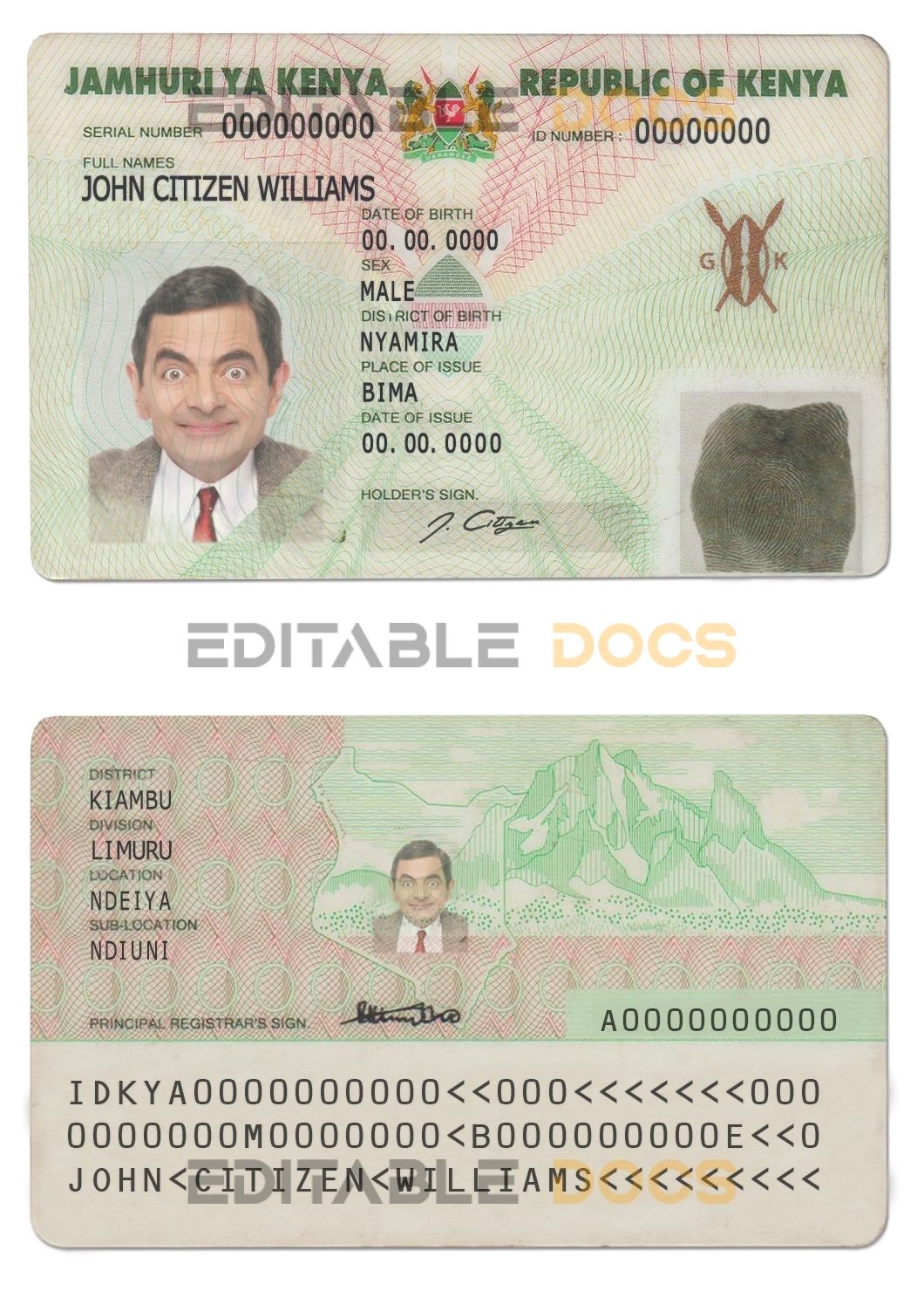 Kenya ID template in PSD format, fully editable