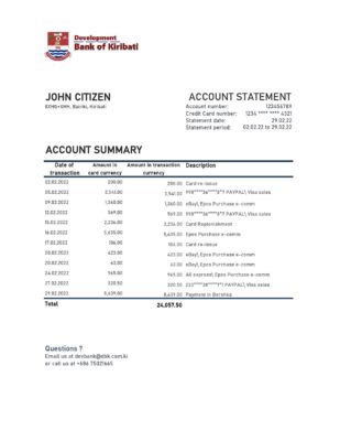 Kiribati Development Bank of Kiribati Excel and PDF template