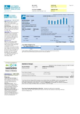 USA LA DWP utility bill template in Word and PDF format