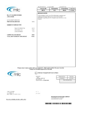 USA Illinois MTC utility bill template in Word and PDF format