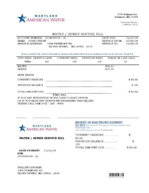 USA Editable Templates 1 USA Maryland American water utility bill template in Word and PDF format