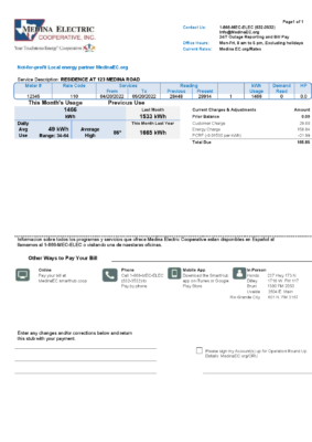 USA Texas Medina Electric utility bill template in Word and PDF format