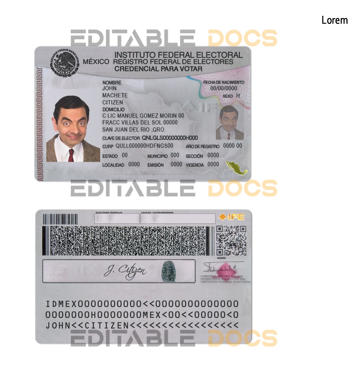Mexico ID template in PSD format, fully editable