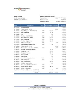 Moldova Banca Transilvania bank statement Excel and PDF template