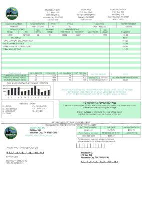 USA Tennessee Mountain Electric Cooperative, Inc. (MEC) utility bill template in Word and PDF format