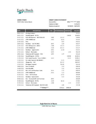 Nauru Eagle bank statement Excel and PDF template