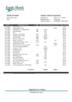 Nauru Eagle bank statement template in Word and PDF format