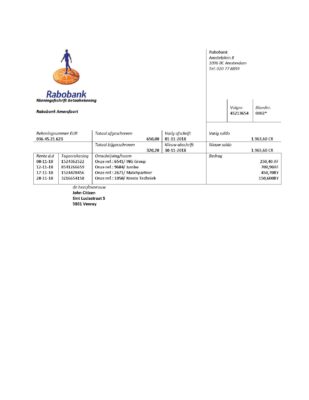Netherlands Rabobank bank statement easy to fill template in Word and PDF format