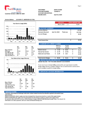 USA NorthWestern Energy utility bill template in Word and PDF format, version 1