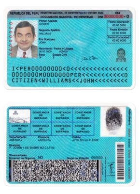 Peru identity card PSD template, with fonts, version 2