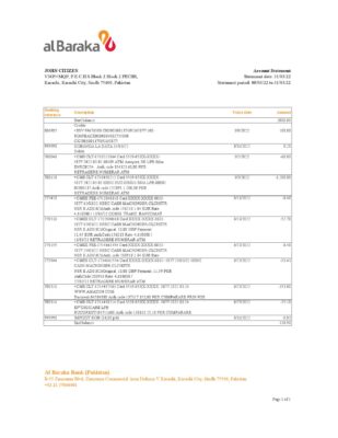 Pakistan Al Baraka bank statement Excel and PDF template