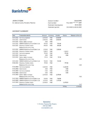 Panama Banistmo bank statement Excel and PDF template