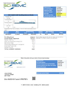 USA Indiana SCI REMC utility bill template in Word and PDF format
