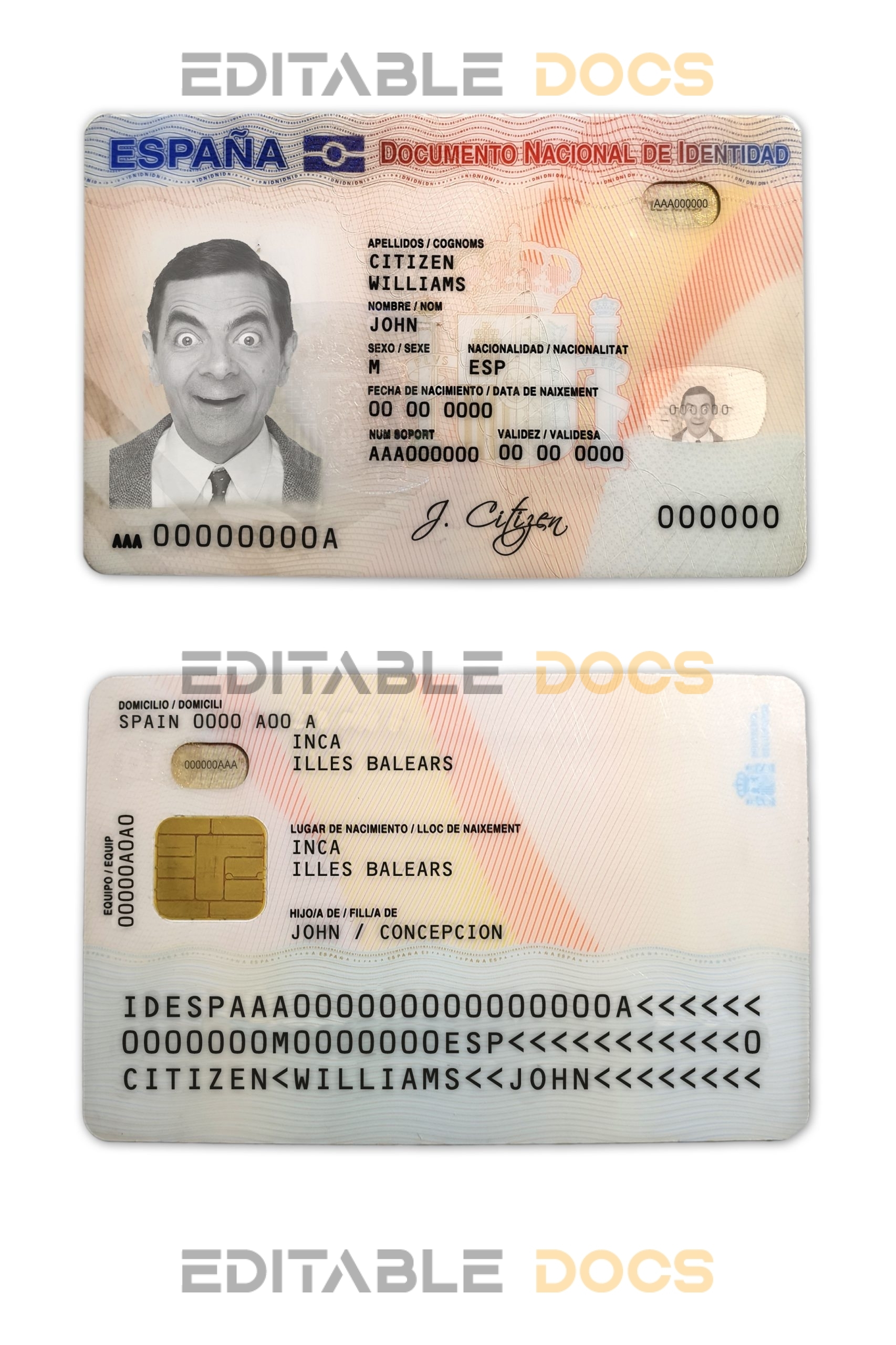 Spain ID template in PSD format, fully editable, with all fonts