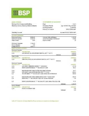 Solomon Islands BSP bank statement, Excel and PDF template