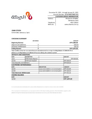 Syria Al Baraka bank statement, Excel and PDF template