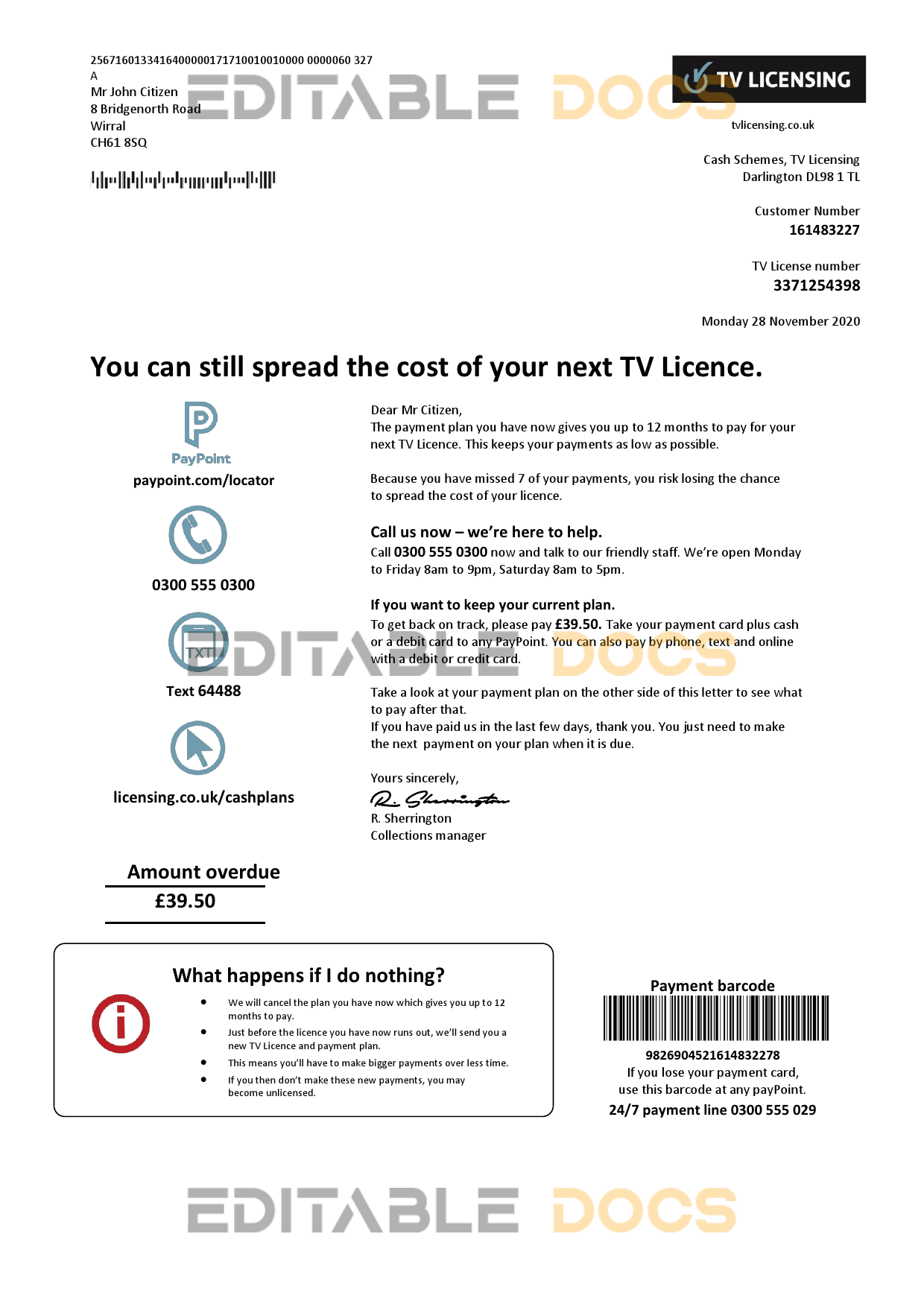 United Kingdom TV Licensing utility bill template in Word and PDF format