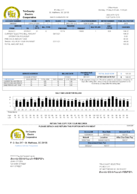 USA Tri-County Electric Cooperative utility bill template in Word and PDF format