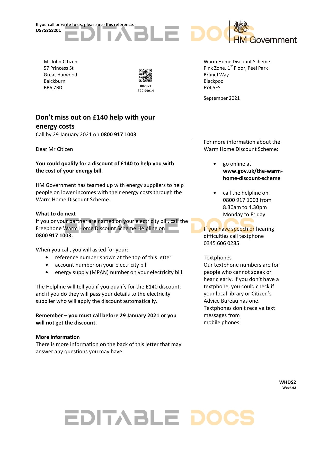 United Kingdom HM Government Warm Home Energy utility bill template in Word and PDF format