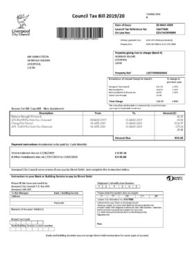 United Kingdom Liverpool City Council tax bill template in Word format