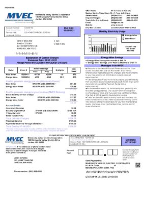 USA Minnesota Valley Electric Cooperative (MVEC) utility bill template in Word and PDF format
