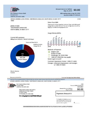 USA Michigan electricity utility bill template in Word and PDF format