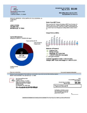 USA Editable Templates 8 USA AEP Texas electricity utility bill template in Word and PDF format