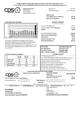 USA Texas CPS utility bill template in Word and PDF format