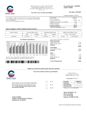 USA Arizona Chandler Utilities bill template in Word and PDF format