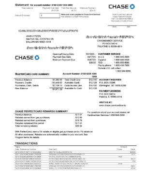 USA Editable Templates 14 USA Chase bank Mastercard card statement easy to fill template in Word and PDF format