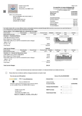 USA Washington Chelan County PUD utility bill template in Word and PDF format