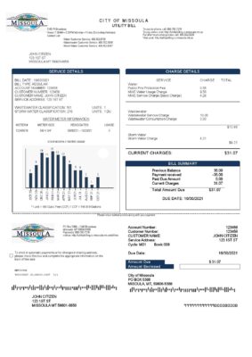 USA City of Missoula utility bill template in Word and PDF format
