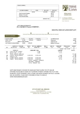 USA Oregon City of West Linn utility bill template in Word and PDF format