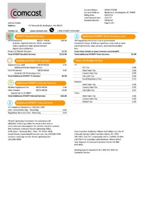 USA Utah Comcast utility bill template in Word and PDF format, version 2