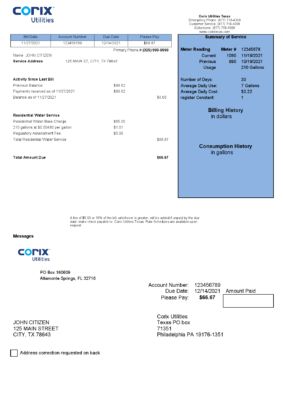 USA Corix Utilities bill template in Word and PDF format