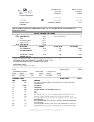 USA Fifth Third Bank statement easy to fill template in .xls and .pdf file format