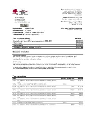 USA First Century Bank statement easy to fill template in Excel and PDF format