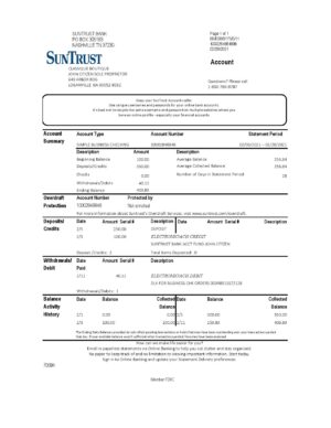 USA Editable Templates 3 USA Georgia SunTrust bank statement template in Excel and PDF format