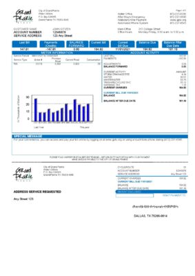 USA Texas Grand Prairie utility bill template in Word and PDF format