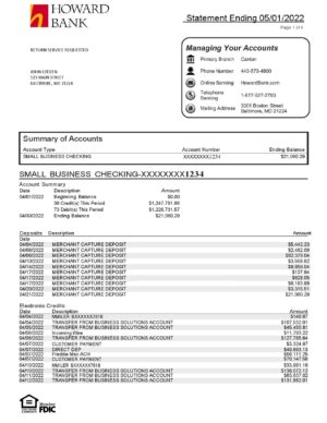 USA Editable Templates 1 USA Howard bank statement Word and PDF template, 4 pages