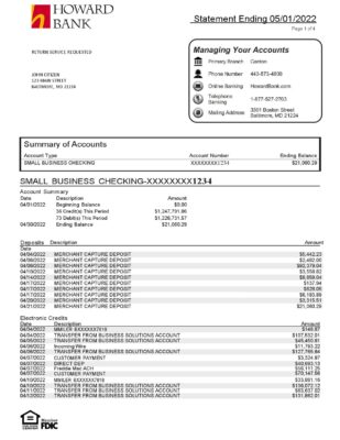USA Howard bank statement Word and PDF template, 4 pages