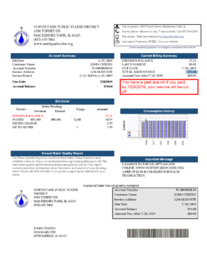 USA Editable Templates 14 USA Illinois North Park Public Water District IL utility bill template in Word and PDF format
