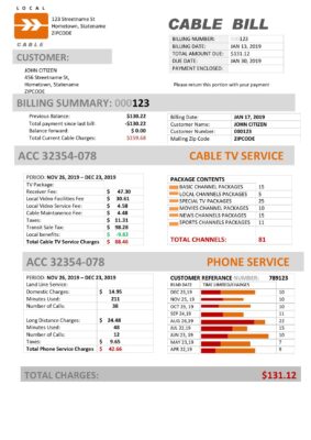 USA Marine Local Cable utility bill template in Word and PDF format (.doc and .pdf)