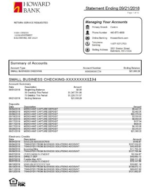 USA Maryland Howard Personal proof of address bank statement template in Word and PDF format (4 pages)