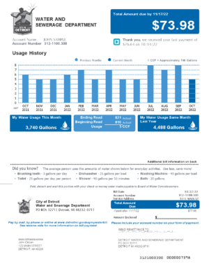 USA Editable Templates 7 USA Michigan Water and Sewerage Department utility bill, Word and PDF template, 2 pages