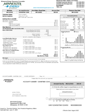 USA Editable Templates 8 USA Minnesota Energy utility bill, Word and PDF template, 2 pages