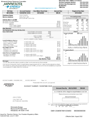 USA Minnesota Energy utility bill, Word and PDF template, 2 pages