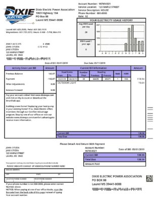 USA Mississipi Dixie Electric utility bill template in Word and PDF format