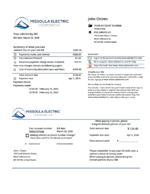 USA Editable Templates 7 USA Montana Missoula Electric Cooperative electricity utility bill template in Word and PDF format